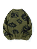 New American Trendy Men Sweater High Street Dark Eyes Printed Knit O Neck Long Sleeve Pullover Casual Loose High Street Knitwear