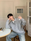 Korean style spring and autumn men and women trendy street collar pullover sweater for couples loose retro street casual simple