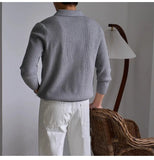 Men's American Retro Polo Sweater Luxury Trendy Business V Neck Knit Solid Color Pullover Leisure Slim-fit Long Sleeve Knitwear