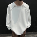 Spring Men Sweatshirts Metal Zipper Solid Color Casual O Neck Fashion Oversize Streetwear Hip Hop Male White/Black