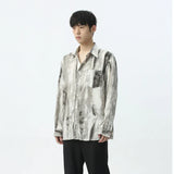 Korean Tie-dye Shirt Casual Single Breasted Long Sleeve Turn-down Collar Contrast Color Male Top Spring