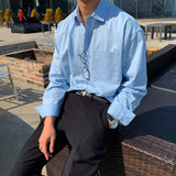 Unisex Loose Blue Shirt, Casual Solid Color Long-Sleeved Top,Men's  Japanese/Korean Style Outdoor Camping Thin Coat Oversized