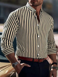 Streetwear Vintage Striped Shirt For Mens Long Sleeve Button-up Turn-down Collar Shirts Men Clothes Spring Casual Cardigan Tops