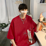 Men's Cotton Oversized Bamboo T-shirt Printed Loose Tops Tshirts Men Clothing Breathable Casual Short Sleeve Tees Streetwear