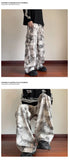 Mens Casual Pants Straight Leg Loose Fit Tactical Cargo Joggers Wide Leg Tie Dye Trousers Trendy Fashion Side Pocket pants man