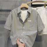 Elegant Fashion Harajuku Slim Fit Ropa Hombre Loose Casual Sport All Match Tops Square Neck Button Pockets Short Sleeve Blusa