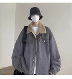 New American Fleece-lined Men Padded Jackets Luxury Harajuku Long Sleeve Streetwear Winter Trendy Chic Turn-down Collar Coats