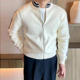 New Korean Fashion Men Cardigan Coat Light Luxury Trendy Knit Zipper Long Sleeve Sweater Jackets High Quality Patchwork Knitwear