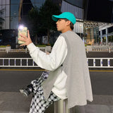 Solid Color Sweater Vest Men O-neck Loose Side-slit Button Oversize  Casual Knitwear Korean Style Students All-match Jumper