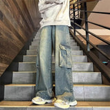 Spring and Autumn New Style Men and Women Trendy Personality Large Pocket Straight leg Jeans American Couple Loose Casual Pants