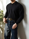 American Leisure Men Polo Shirt Luxury V Neck Knitted Solid Color Fitness Pullover Casual Slim Sports Long Sleeve Knitwear M-3XL