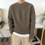 Mens Autumn Winter Korean Style Loose Round Neck Knitted Sweater Gender-Neutral Trendy Casual Solid Color Simple Sweater Unisex