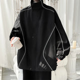 New Style Men's Turtleneck Jacket Oversize Loose Casual Outerwear and Coats Solid Curved Stripes Fashion Streetwear Black Red