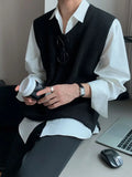 V Neck Sweater Man Blue Waistcoat Jumpers Loose Knit Vests for Men High Quality Elegant Vintage Y2k Smooth Casual Korean Style