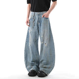 Niche Design Men's Jeans Washing Holes Contrast Color Worn-out Loose Wide Leg Casual Straight Male Denim Pants New