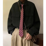 Long Sleeve Shirt Men Fashion Social Mens Dress Shirt Korean Loose Green Black Shirts Mens Pocket Tooling Shirt  Plus Size 4XL