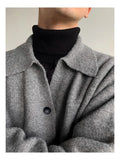 New Korean Fashion Men Cardigan Jacket Light Luxury Knitted Polo Neck Long Sleeve Sweater Coat Casual Retro Solid Color Knitwear
