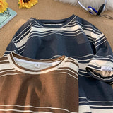 M-3XL Vintage T-shirts Men Striped Y2k Tops Baggy Round Neck Korean Fashion Couple Clothes Teens Chic Handsome Camisetas Summer