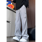 Men Casual Pants 2025 New Style Personalized Design Autumn Korean Fashion Loose Fit Straight Leg Elastic Waist Pleated Pants