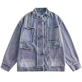 Denim Jackets Men Chic All-match Patchwork Raw Edge Stylish Hipster Males Overcoats High Street Hip Hop Long Sleeve Autumn Daily