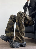 Y2K 2000S Camouflage Multi Pockets Slim Jeans Flare Cargo Pants For Men Clothes Streetwear Hip Hop Lady Old Long Trousers