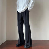 Casual Solid Color Side Slit Flared Pants Mens Streetwear Fashion Loose Straight Trousers Men Summer Leisure Ice Silk Pants
