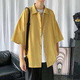 Men Shirts Summer Hip Hop Fashion High Street College Teens Korean Japanese Stylish Thin Рубашки Comfortable Simply Handsome Ins