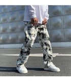 Mens Jean Fashion Printed jeans Spring Mopping Trousers Jeans Korean Style High Street Loose Hip Hop Wide-leg Jean Pants