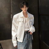 Men's Handsome Texture Jacket Spring New Korean Style Luxury Fashion Coat Pocket Design Trend Male Casual Jackets White/Black