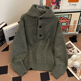 American autumn and winter men and women trendy personalized hooded sweater for couples loose retro knitted casual Harajuku top