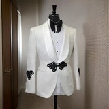 Floral Men Suit Jacket with Mandarin Buttons 1 Pc Fashion Wedding Blazer Slim Fit Shawl Lapel African Style Male Suit Jacket