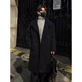 New 2025 Autumn Winter Men Imitation Wool Overcoat Stand Collar Mid Long Single Breasted Windproof Warm Coat Fashion Outerwear