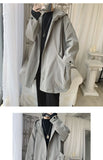 Hooded Trench Men Baggy Zip-up Overcoat Fashion Ulzzang Handsome Daily Pockets Mature Streetwear Personality Spring Autumn Soft
