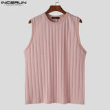 Men Tank Tops Solid Color Knitted O-neck Sleeveless Streetwear Male Vests Summer Fashion Casual Men Clothing S-5XL