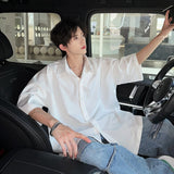 Streetwear Men's Glitter Shirts Summer Short Sleeve Oversized Chic All-match Shirt Men Women Korean Daily Loose Tops Black/White