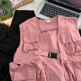 Summer Cargo Vest Men's Breathable Outdoor Leisure Waistcoat High-Quality Loose Fashion Multi-pocket Solid Thin Hot Vests