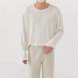 Korean Fashion Men T-shirt Luxury Knitted Solid Color Scoop Neck Long Sleeve Tees Casual Premium Quality Textured Knitwear M-3XL