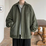 New Vintage Lapel Suede Bomber Jackets For Men Spring Casual Loose Zipper Cargo Jacket Hip Hop Fashion Y2K Cardigan Coats