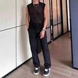 New Men Casual Hollow Out Tank Tops Sexy Transparent Solid Color Sleeveless Tees Fashion Fitness Vest Breathable Mesh Gym Tops