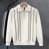 Men's Jersey Luxury Polo Neck Zipper Knit Sweater Casual Fashion Solid Color Long Sleeve Pullover Premium Quality Knitwear M-3XL