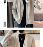Men Cardigan Fashion Luxury Knitted Sweater Coats Trendy Japanese Retro V Neck Long Sleeve Jacket Casual Stylish Knitwear M-3XL