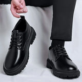 Men Korea Leather Platform Oxfords Slip on Thick Tottom Male Derby Shoes Casual Loafers Mens Square Toe Formal Dress Shoes
