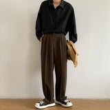 Brown Black Suit Pants Men Fashion Social Mens Dress Pants Korean Loose Straight Wide Leg Pants Mens Office Formal Trousers