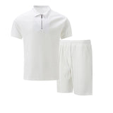 Spring Summer Casual Mens Waffle Sets Stylish Short Sleeve Zipper Polo Shirt And Shorts Men Outfits Fashion Two Piece Suits