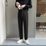 Black Suit Pants Men Slim Fashion Social Mens Dress Pants Korean Loose Casual Straight Pants Mens Office Formal Trousers M-3XL