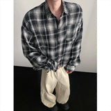 Black Long Sleeved Shirt Men Retro Plaid Shirt Men Japanese Streetwear Loose Casual Shirt Mens Fashion Shirts Plus Size 5XL