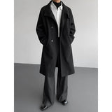 2025 New Autumn Winter Mens Imitation Wool Trench Coat Mid Length Stand Collar Solid Color Windproof Warm Two Button Outerwear