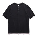 Three Needle American Retro Heavy T-shirt Men's Amikaji Pure Cotton Tube Weaving T-shirt Henry Collar Unisex Short Sleeved Shirt