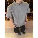 Men Slim Fit Short Sleeve Tshirt Solid Round Neck Unique Patchwork Design Premium Stretch Cotton Casual Summer Trendy Tee