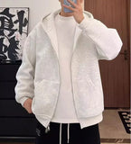 Cotton Solid Color Hooded Sweatshirt Autumn American Double Zipper Cardigan Gray Men's and Women's Loose Simple Daily Hoodies